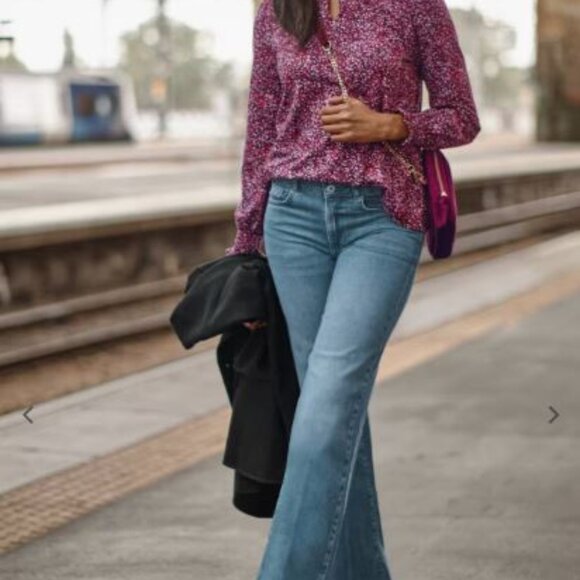 J.Jill High-Rise Creased-Front Full-Leg Jeans Size 16P Wide Leg Denim Marin Wash - Picture 2 of 14